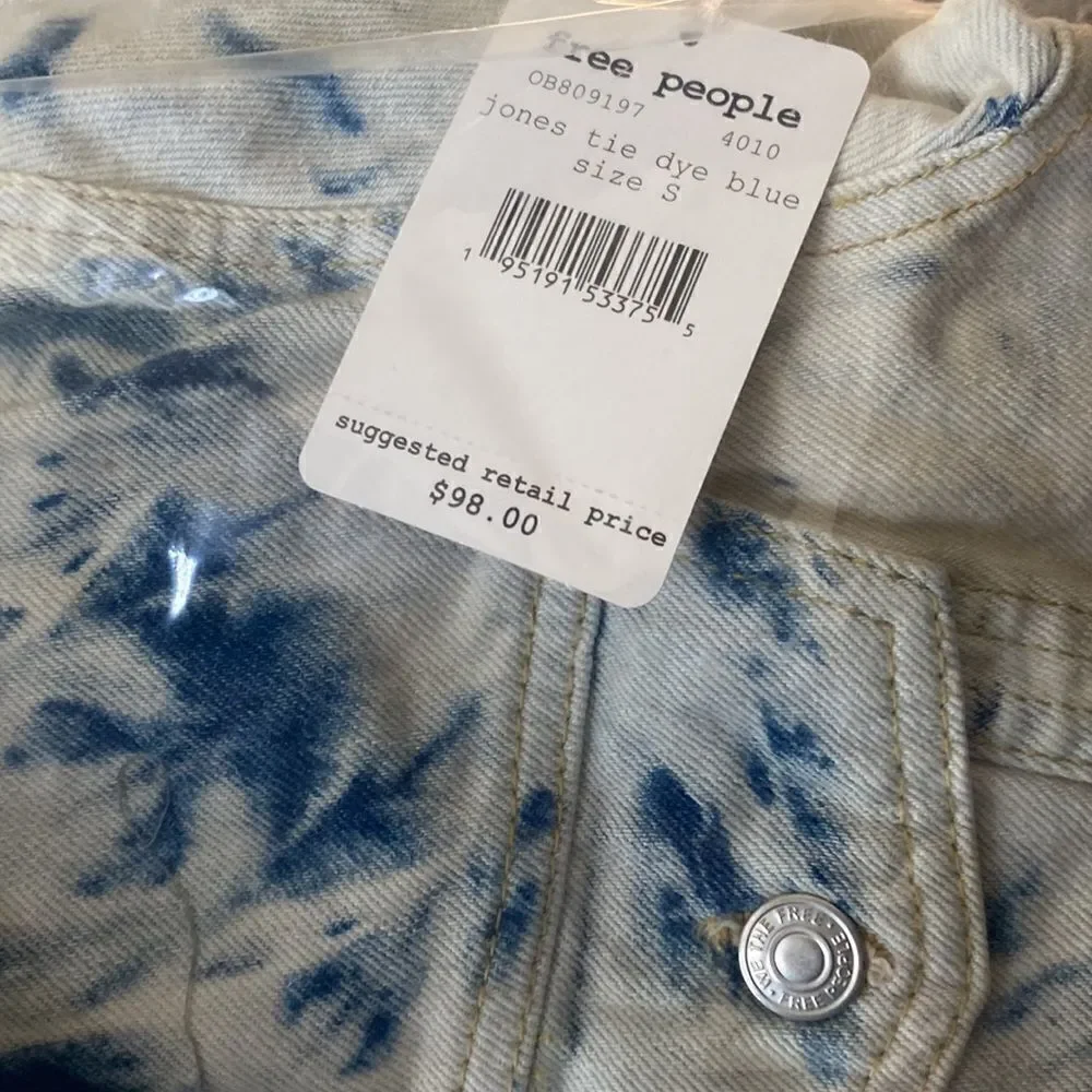 FREE PEOPLE RUMORS JONES TIE DYE BLUE DENIM JACKET